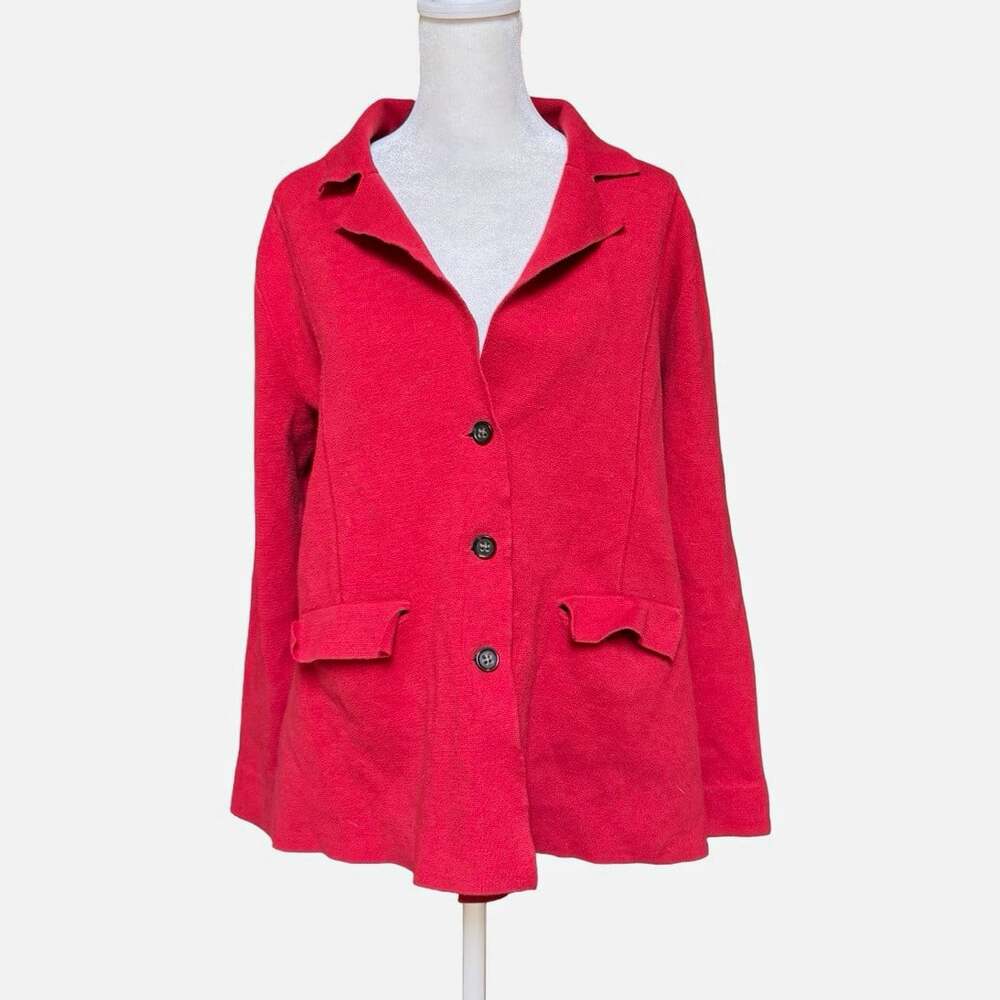 Banana Republic Red Knit Collared Button Front Cardigan Sweater Pockets L
